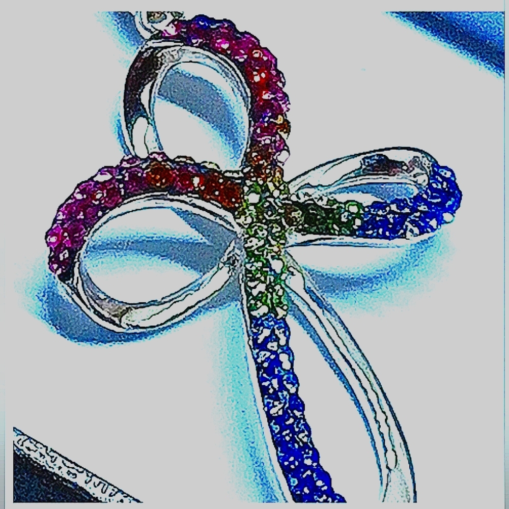 .925 SS Crystal Gemstone Stamped Cross Pendant W/Necklace NWOTs